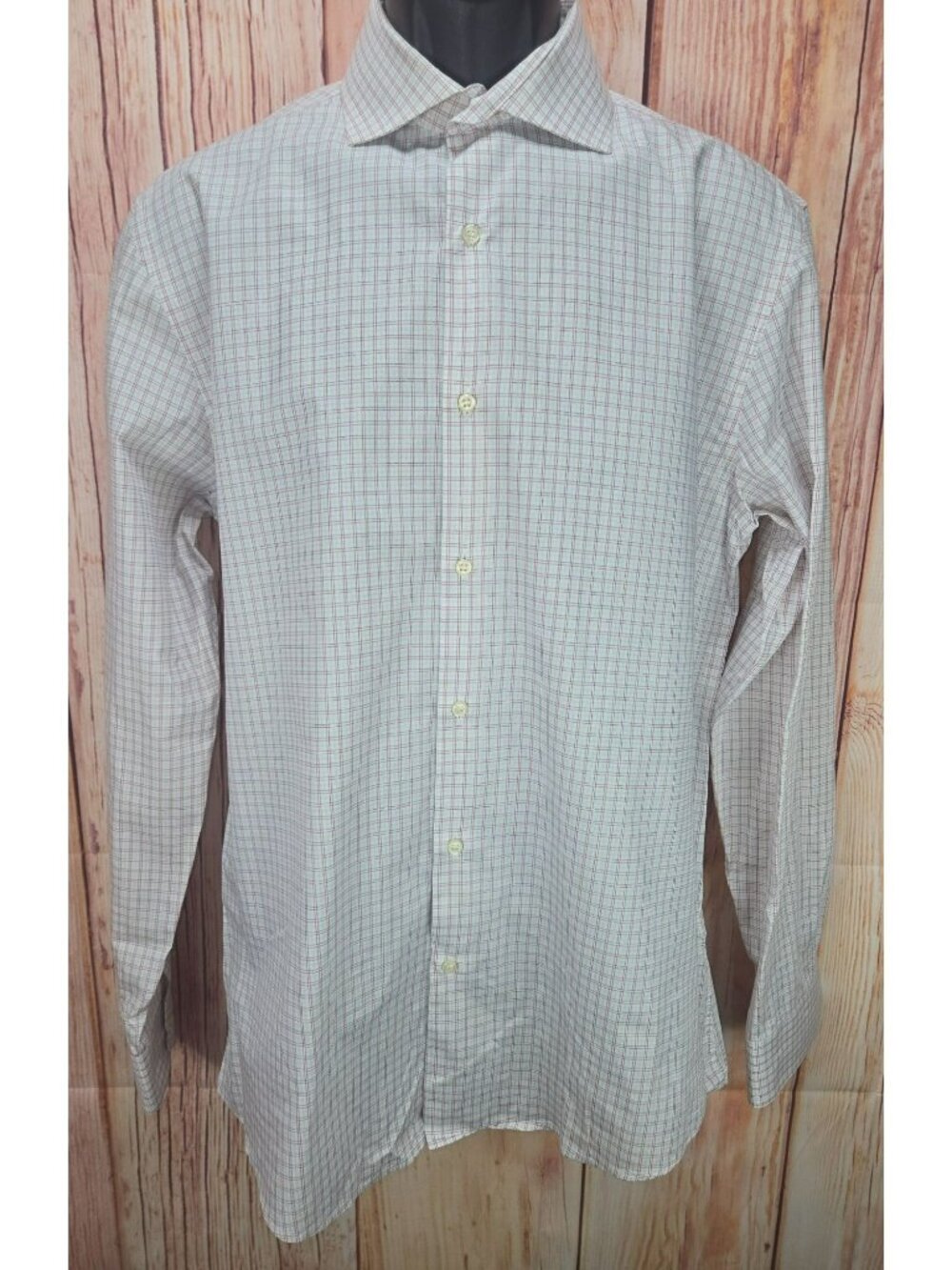 Zara Mens Slim Fit Beige Plaid Shirt Large